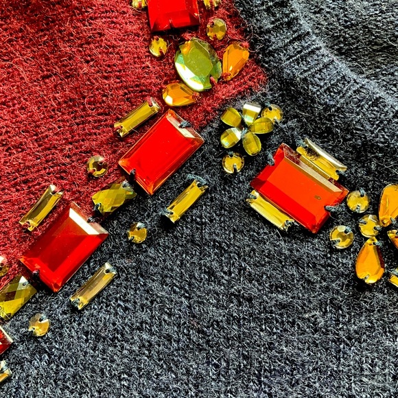 JCrew Burgundy and Navy Gem Embellished Top -S - Picture 6 of 7